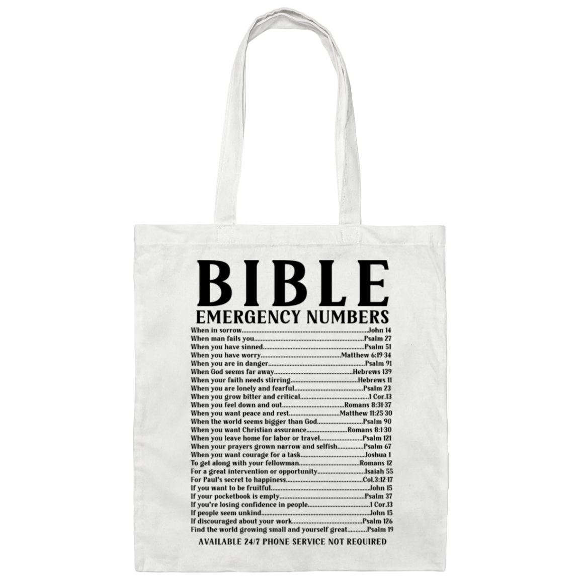 Bible Emergency Numbers - Tote Bag