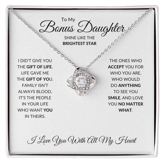 To My Bonus Daughter - Shine Like the Brightest Start - Love Knot Necklace