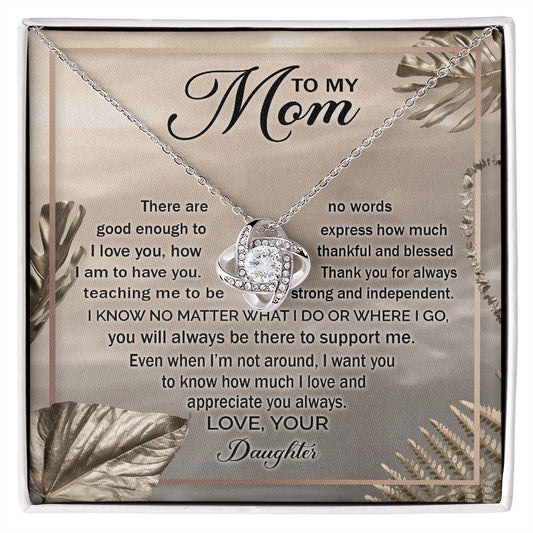 To My Mom Heart Shaped Message - Love Knot Necklace