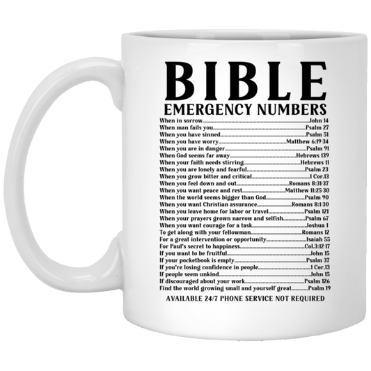 Bible Emergency Numbers - White Mug