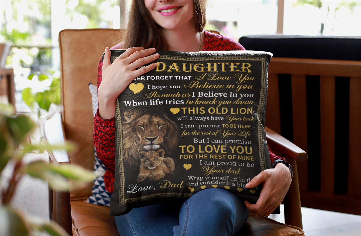 To My Daughter This Old Lion - Large 18x18 Pillow